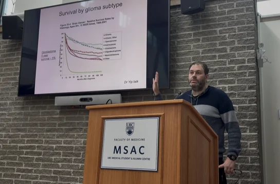 Yaron giving a lecture on glioma survival at the UBC Faculty of Medicine
